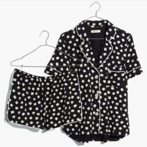 Madewell Black + White Knit Bedtime Cat Person Top & Bottom Pajama Sleep Set L